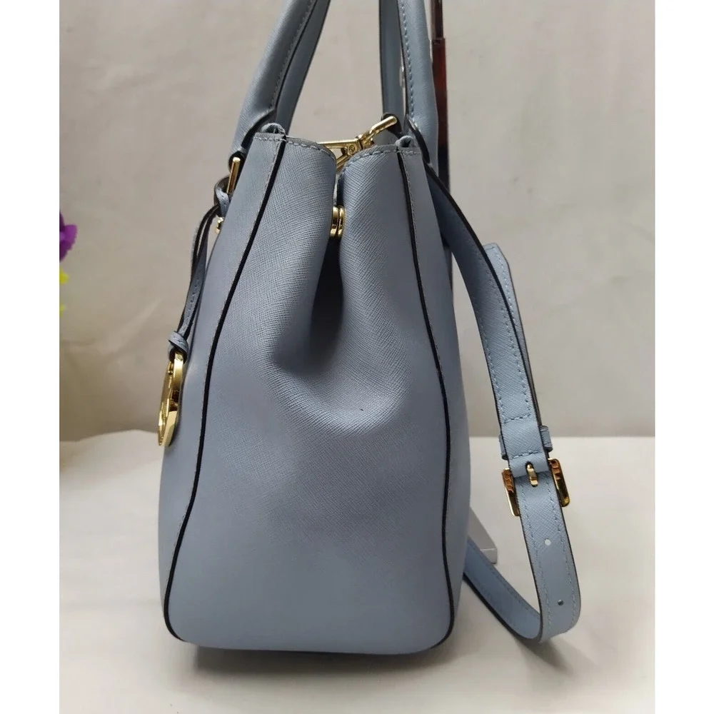 Michael Kors Blue Leather Carryall Double Handles Satchel Shoulder Bag
